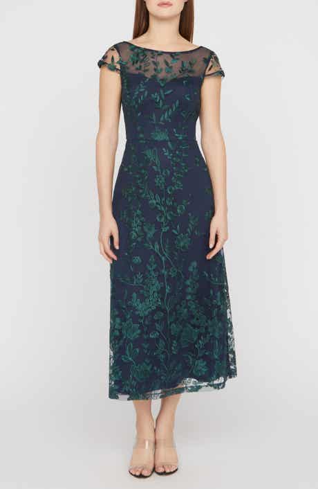 JS Collections Meredith Floral Embroidery A-Line Dress