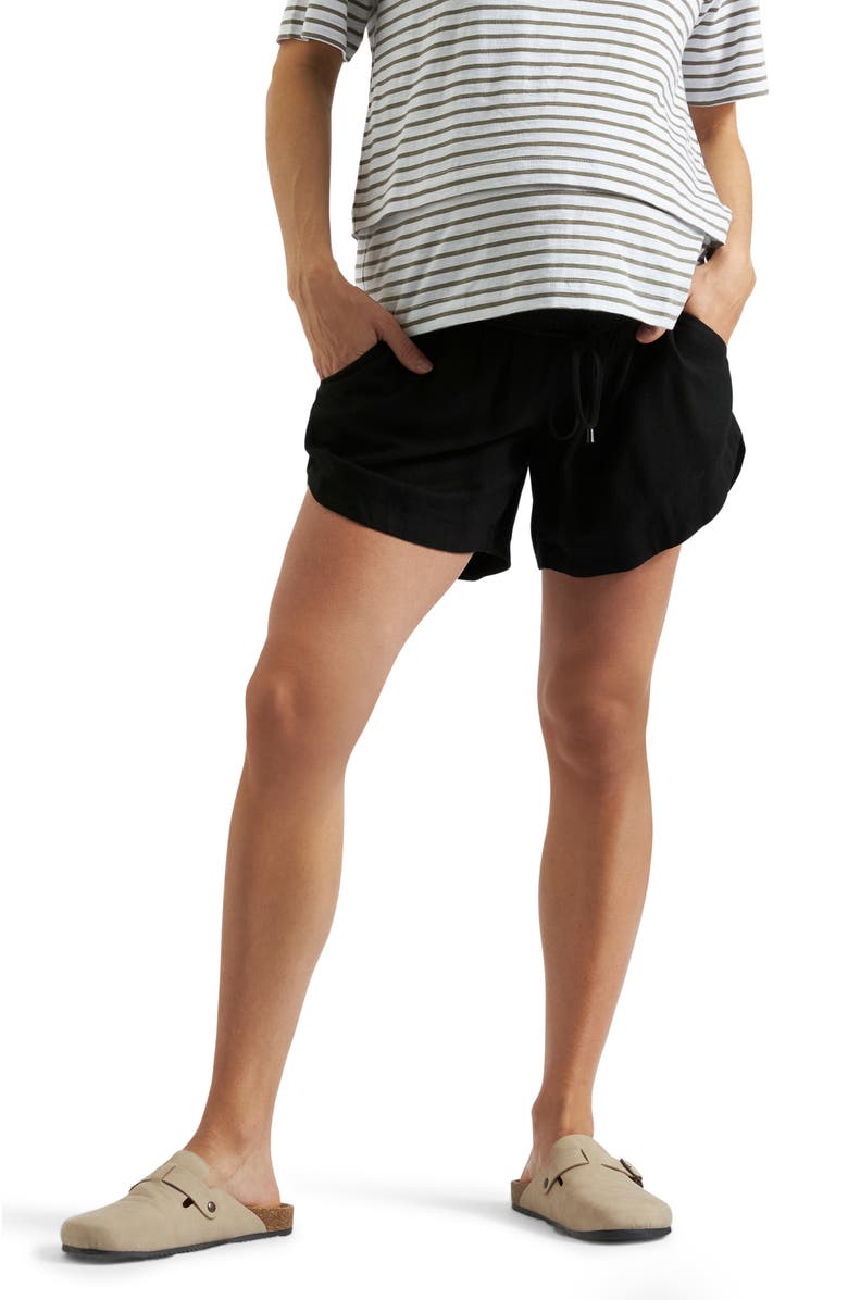 Ripe Maternity Byron Shirred Linen Short, Main, color, Black