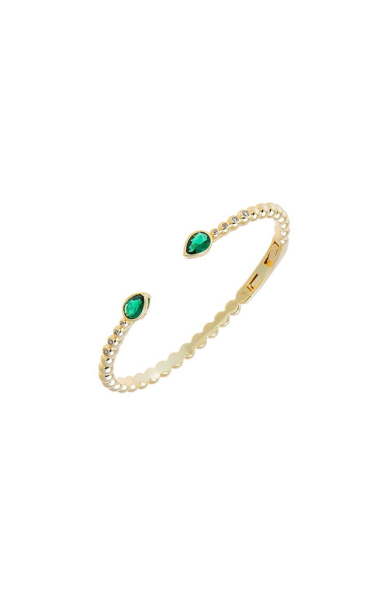 BY ADINA EDEN Colored CZ Double Teardrop Open Claw Bangle Bracelet, Main, color, Emerald Green