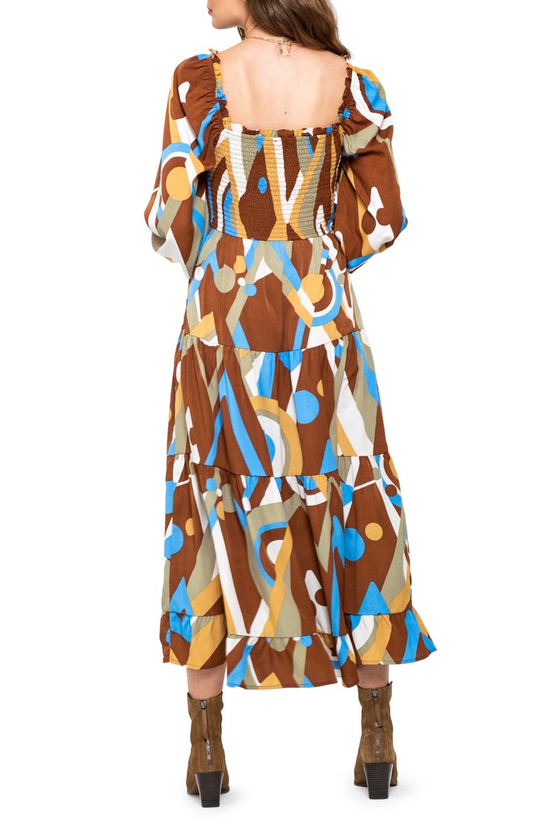 AUGUST SKY Abstract Print Long Sleeve Tiered Dress, Alternate, color, 