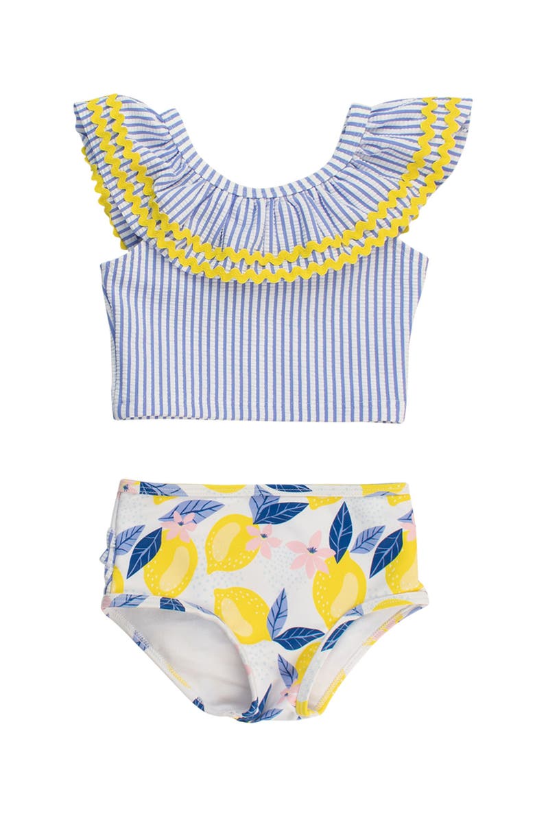 RuffleButts UPF50 Ric Rac Ruffle Tankini, Main, color, Lemon Capri