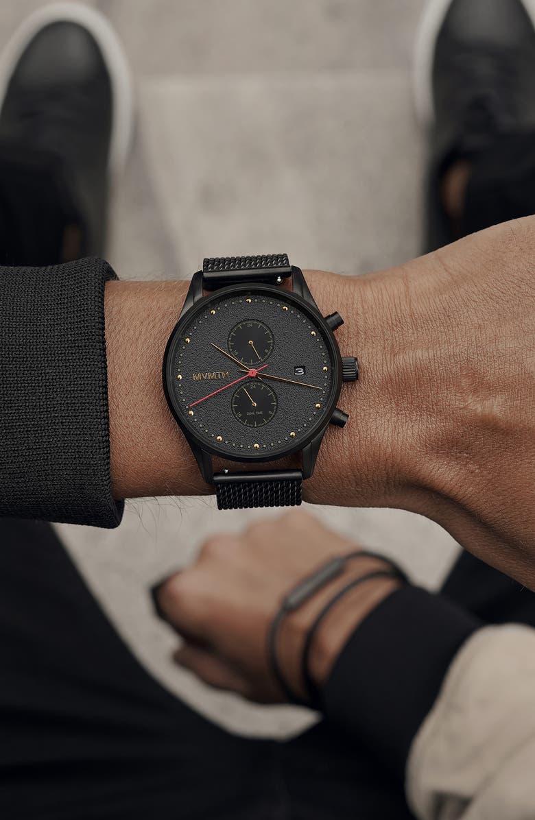 MVMT WATCHES MVMT Voyager Caviar Chronograph Mesh Strap Watch, 42mm, Alternate, color,