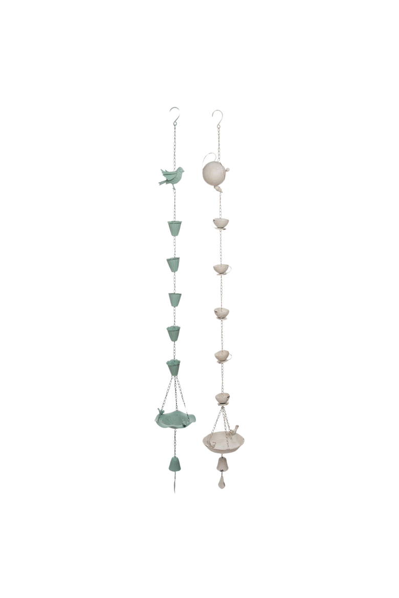 Metal Fancy Bird Rain Chain Set of 2 Colorful Bird Figurines Decorative Objects for Spring Home Decor, Main, color, Multicolored