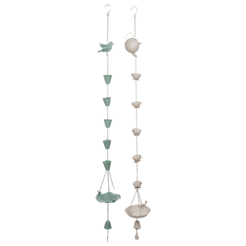 Metal Fancy Bird Rain Chain Set of 2 Colorful Bird Figurines Decorative Objects for Spring Home Decor