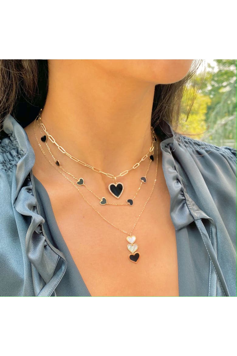 Onyx Heart Station Necklace, Alternate, color, Onyx