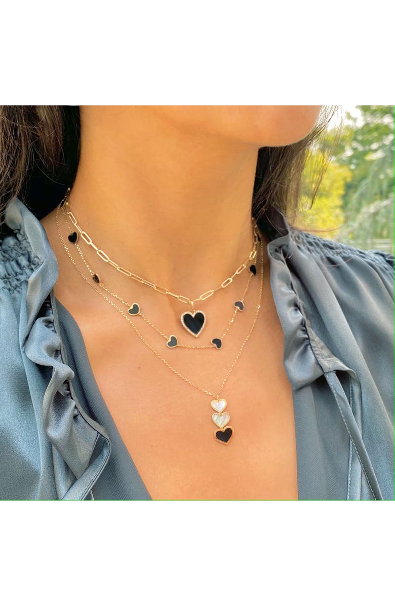 The Lovery Fine Jewelry Onyx Heart Station Necklace, Alternate, color, Onyx
