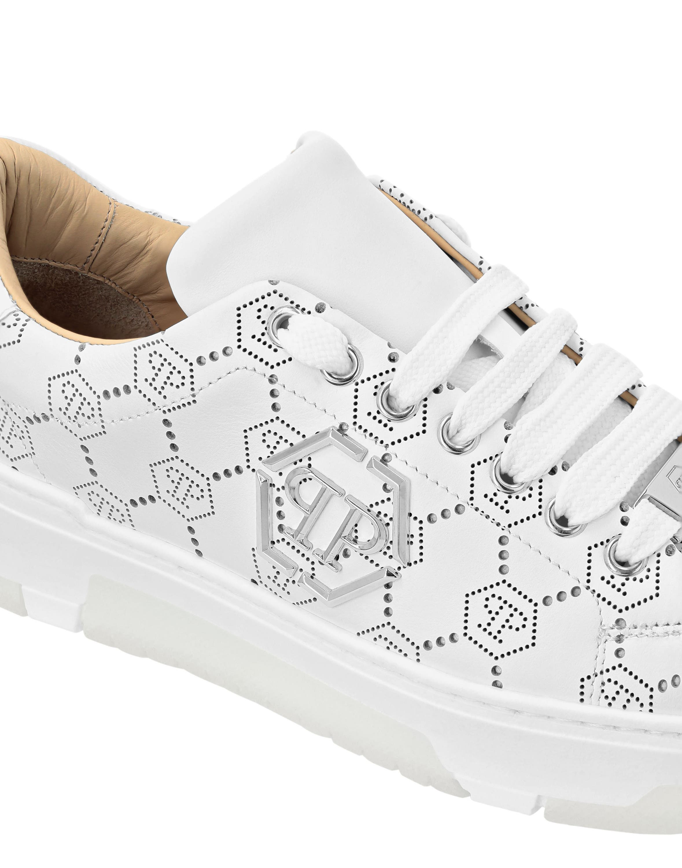 Low Top Leather Skeakers Matte Monogram Unisex, Alternate, color, white