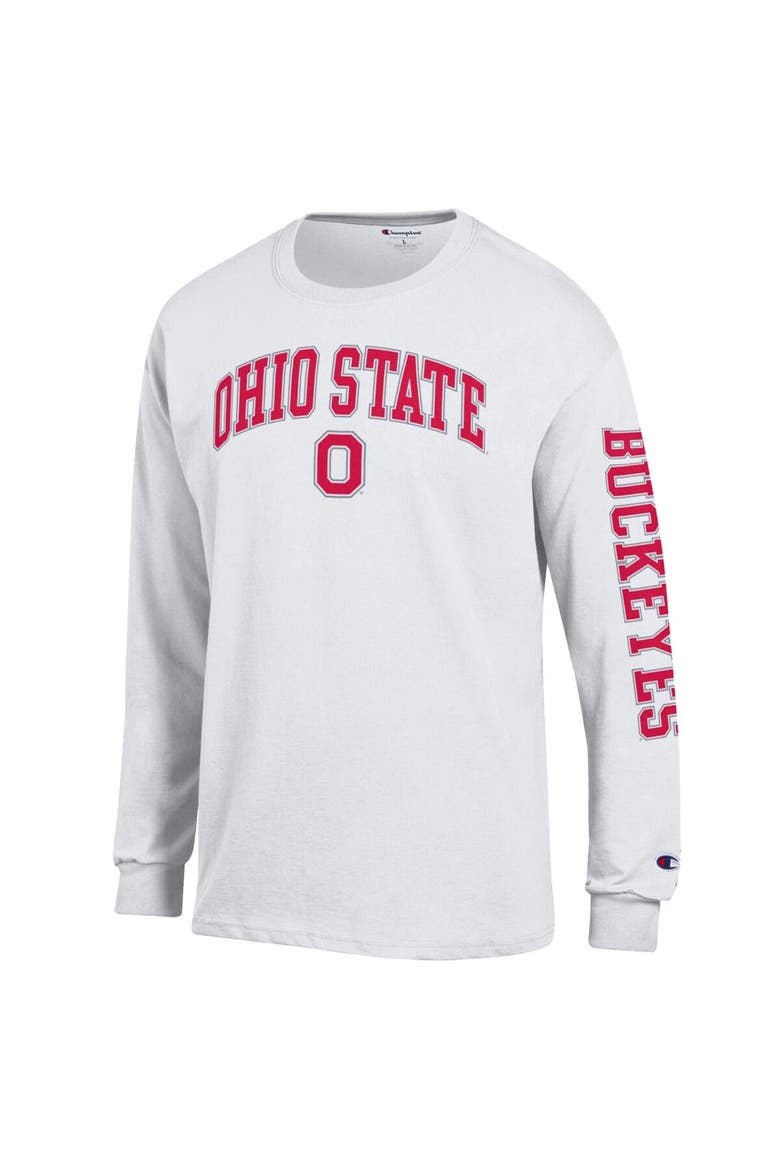 Men's Champion  White Ohio State Buckeyes Arch Over Logo 2-Hit Long Sleeve T-Shirt, Alternate, color, White