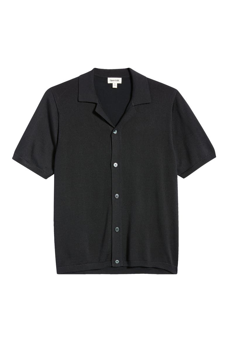 Camp Short Sleeve Button Up Sweater, Alternate, color, BLACK CAVIAR