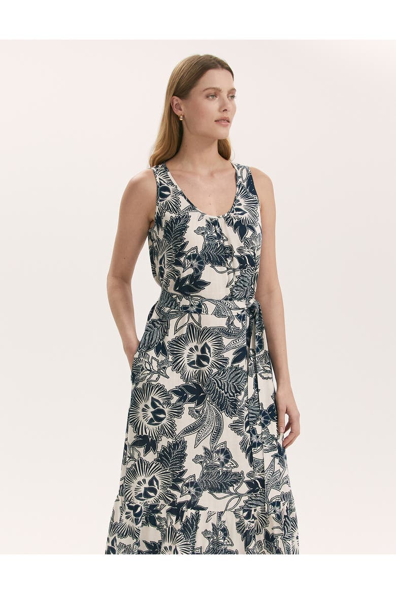 Marta Linen Blend Midi Dress, Alternate, color, Navy Flower