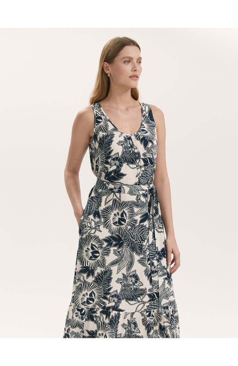 Finery London Marta Linen Blend Midi Dress, Alternate, color, Navy Flower
