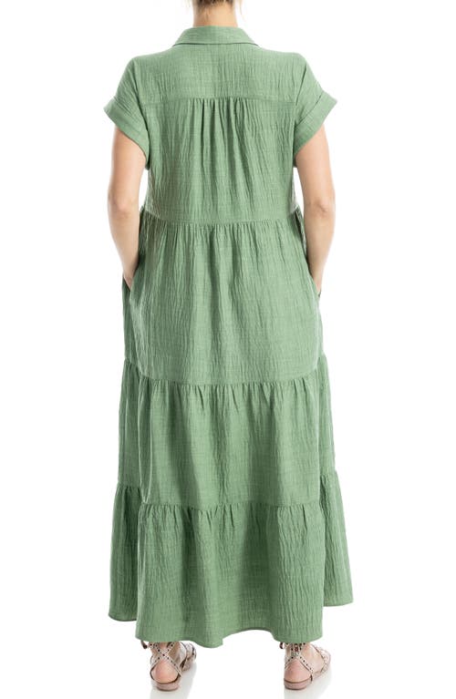 Max Studio Short Sleeve Tiered Maxi Shirtdress In Green