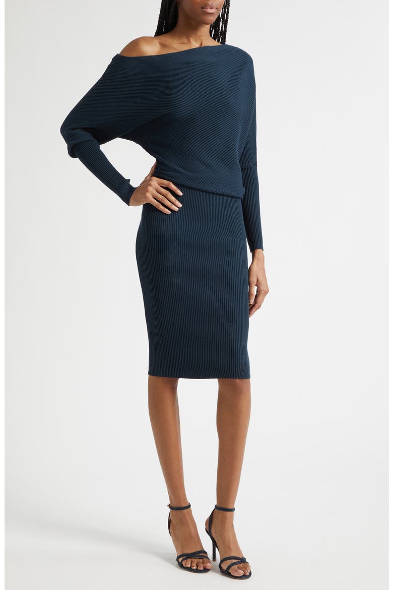 Lara Rib Knit Off the Shoulder Sweater Dress, Alternate, color, TEAL GREEN