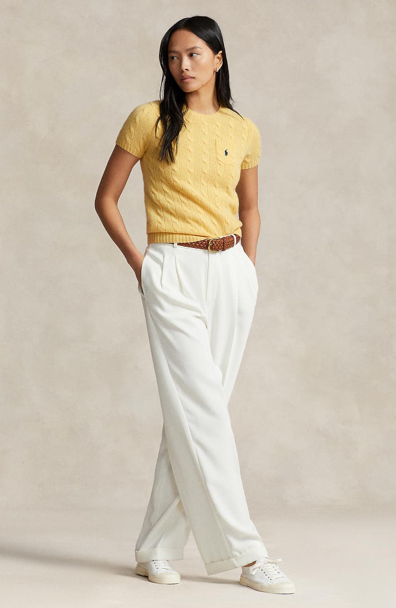 Polo Ralph Lauren Short Sleeve Wool & Cashmere Cable Knit Sweater, Alternate, color,