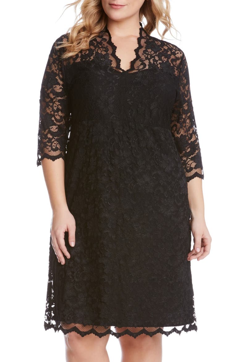 Scalloped Stretch Lace Dress, Main, color, BLACK