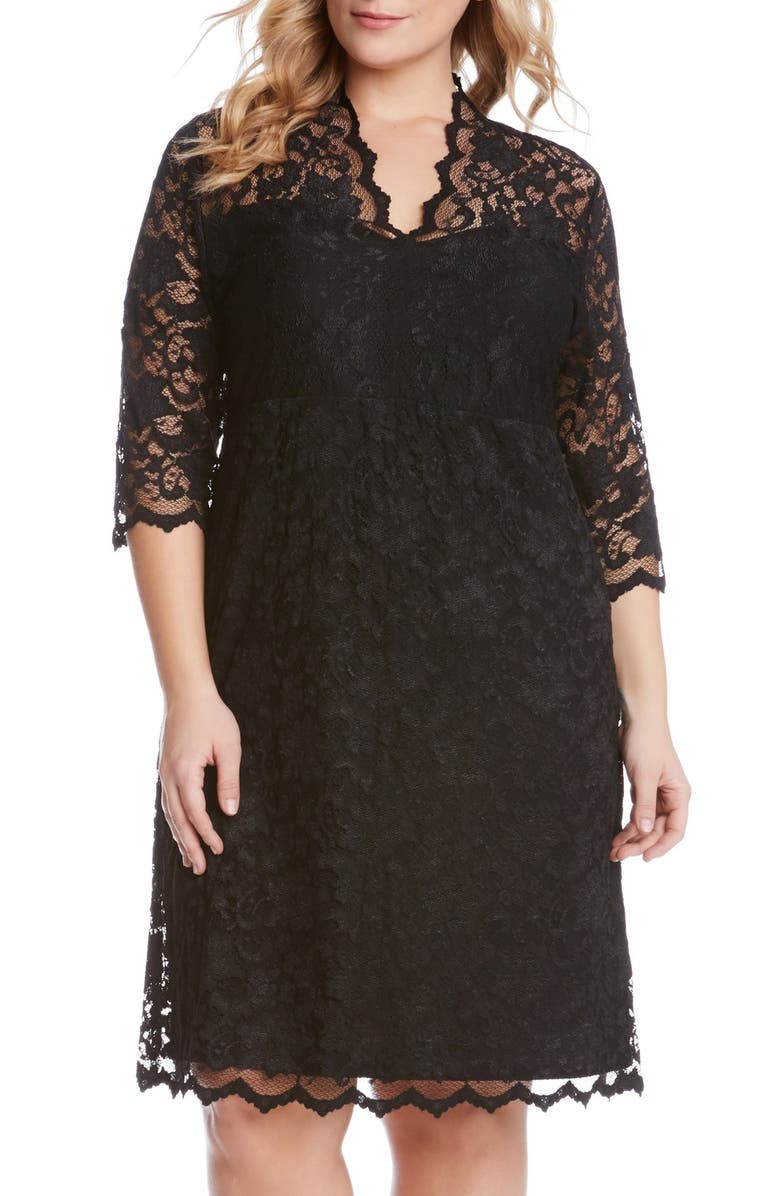 Karen Kane Scalloped Stretch Lace Dress, Main, color, Black
