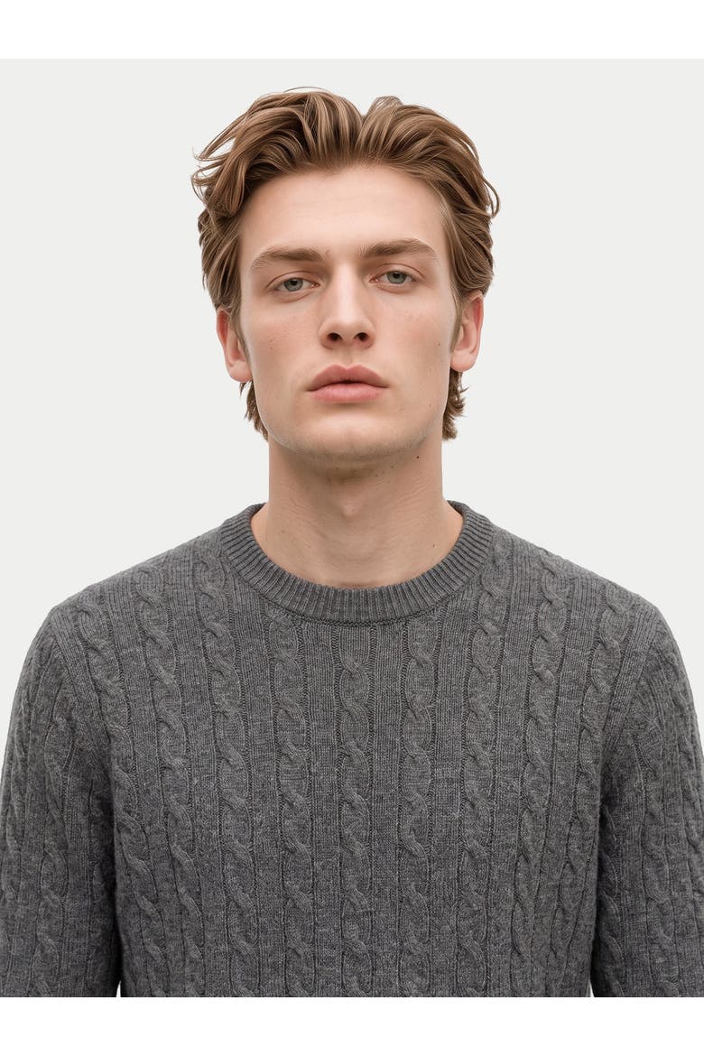 Cashmere Cable-knit Crewneck Sweater, Alternate, color, dim gray