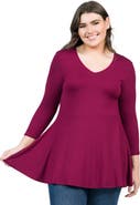 24seven Comfort Apparel Plus Size Three Quarter Sleeve V Neck Tunic Top