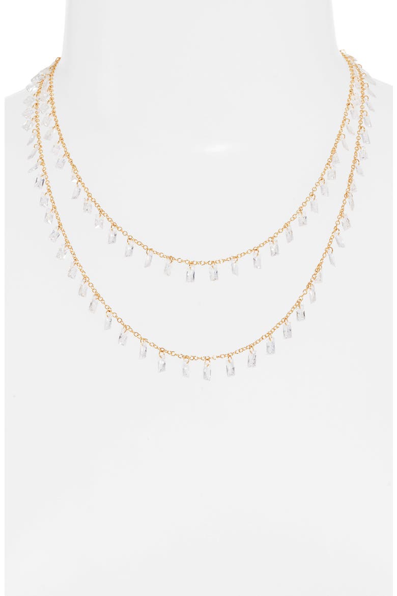 Dainty Cubic Zirconia Shaky Layered Necklace, Alternate, color, CLEAR- GOLD