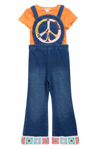 Flapdoodles Kids' T-Shirt & Appliqué Overalls Set