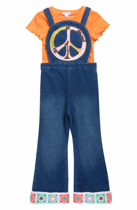 Flapdoodles Kids' T-Shirt & Appliqué Overalls Set