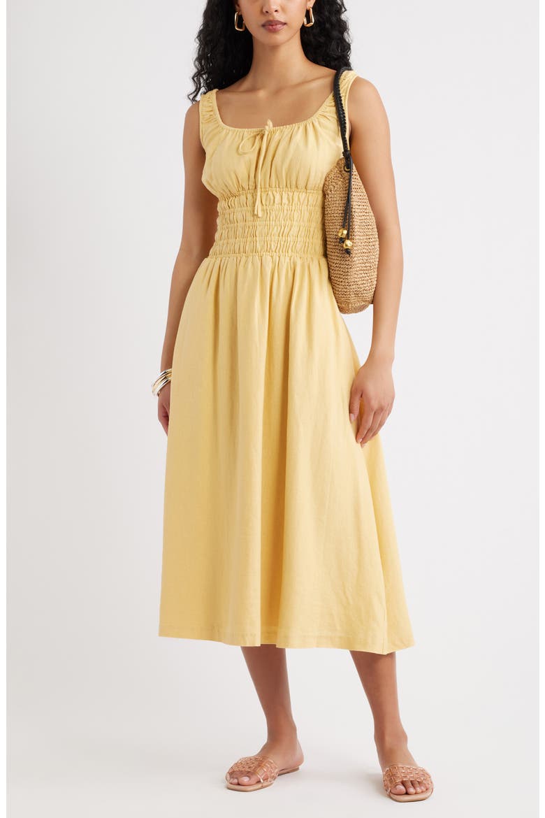 Smocked Waist Midi Dress, Alternate, color, YELLOW SAHARA