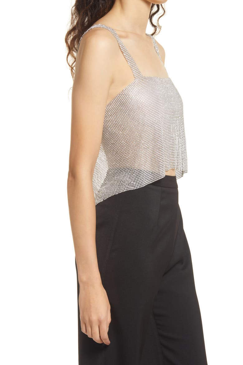 Carmen Metallic Mesh Crop Top, Alternate, color, SILVERDNU