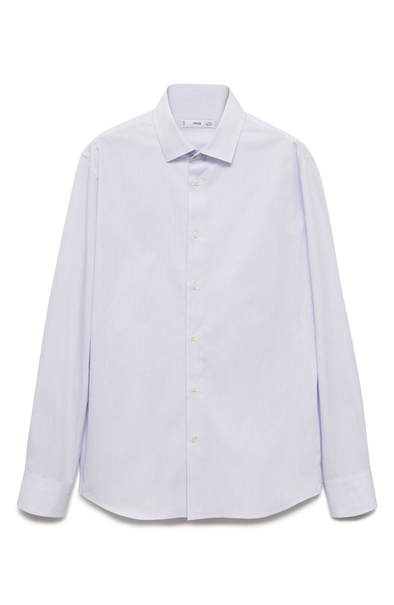 MANGO Slim Fit Pinstripe Stretch Cotton Button-Up Shirt, Main, color, White