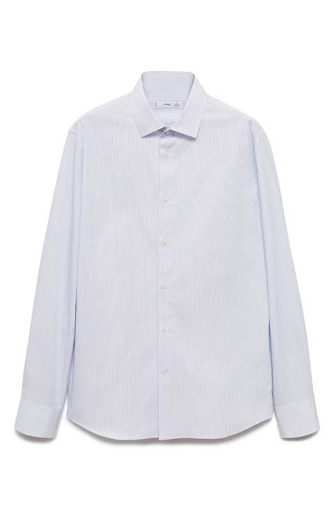 Slim Fit Pinstripe Stretch Cotton Button-Up Shirt