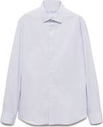 MANGO Slim Fit Pinstripe Stretch Cotton Button-Up Shirt