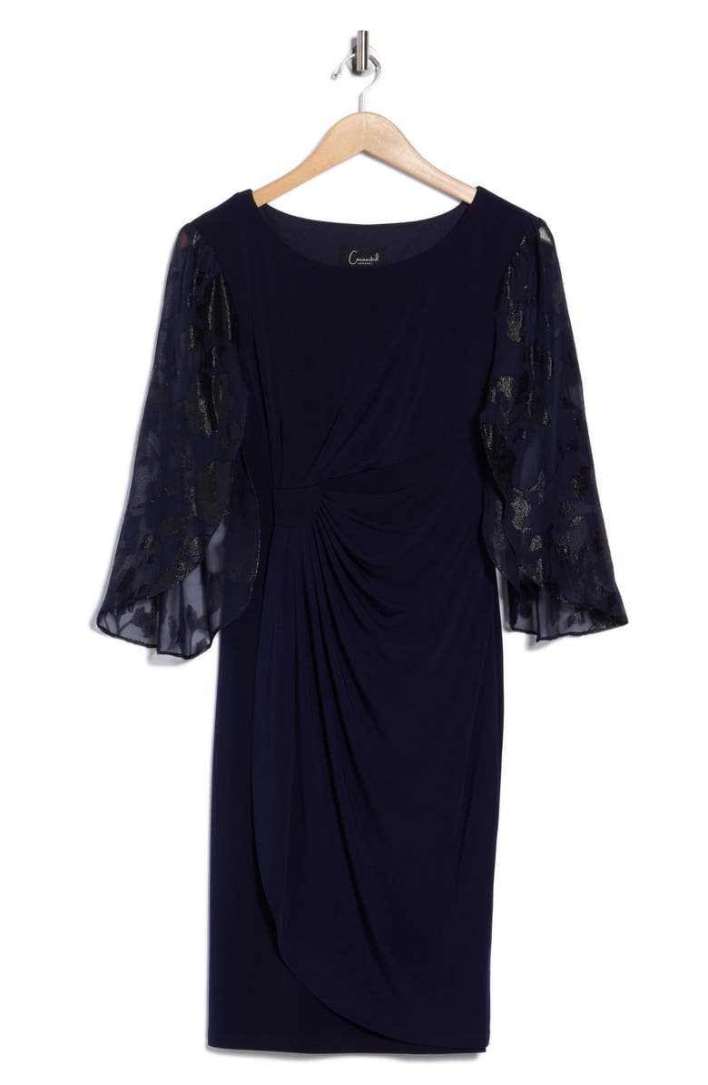 Connected Apparel Cape Sleeve Wrap Style Dress, Alternate, color, Midnight