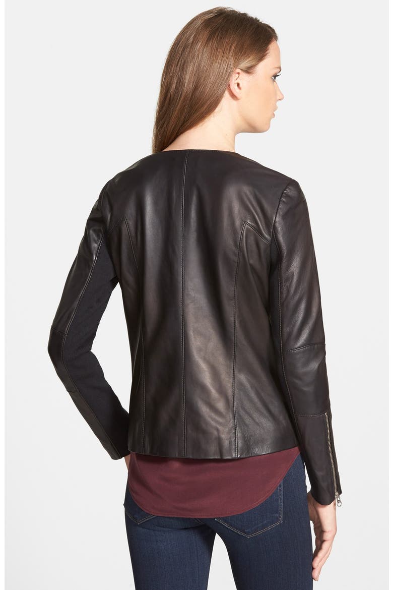 Collarless Leather Jacket, Alternate, color, BLACK