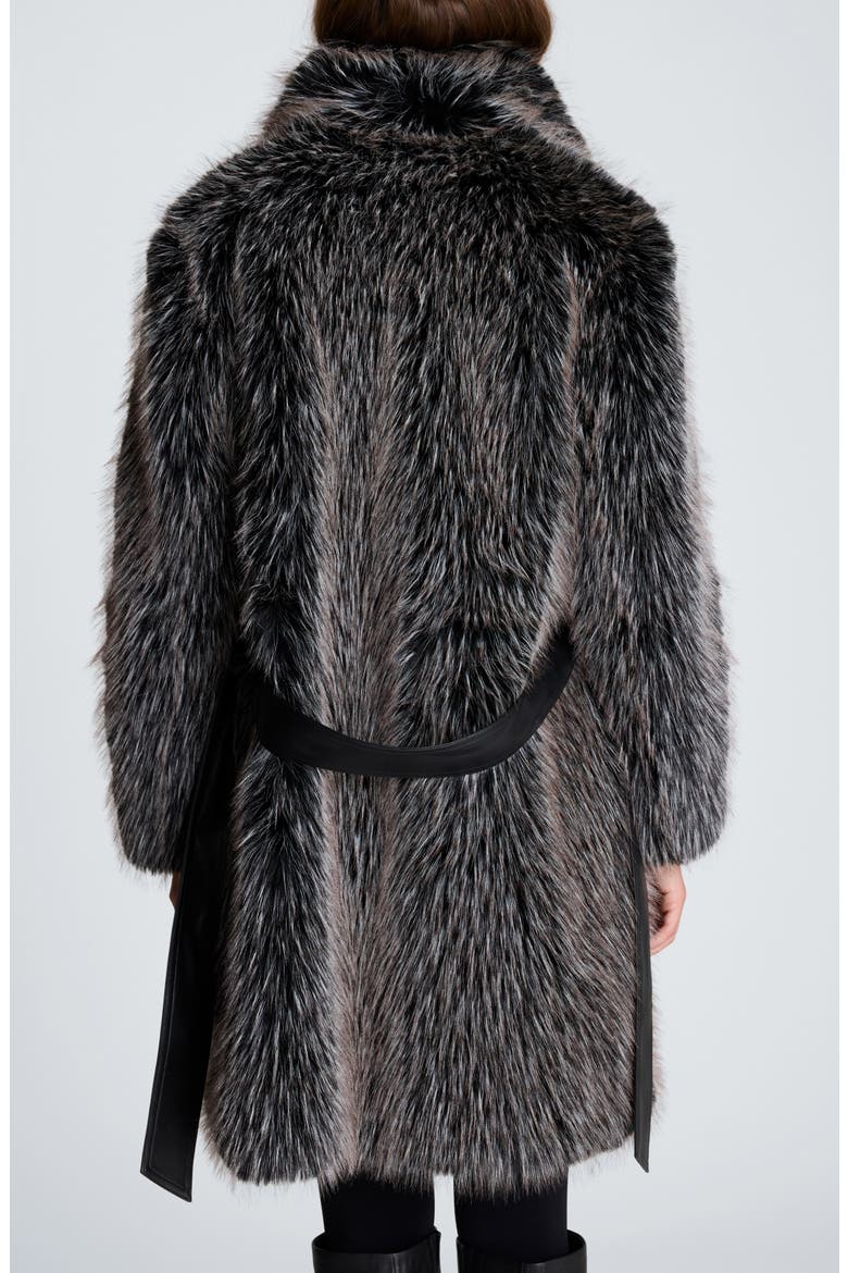 Belted Faux Fur Midi Coat, Alternate, color, BLACK MULTI