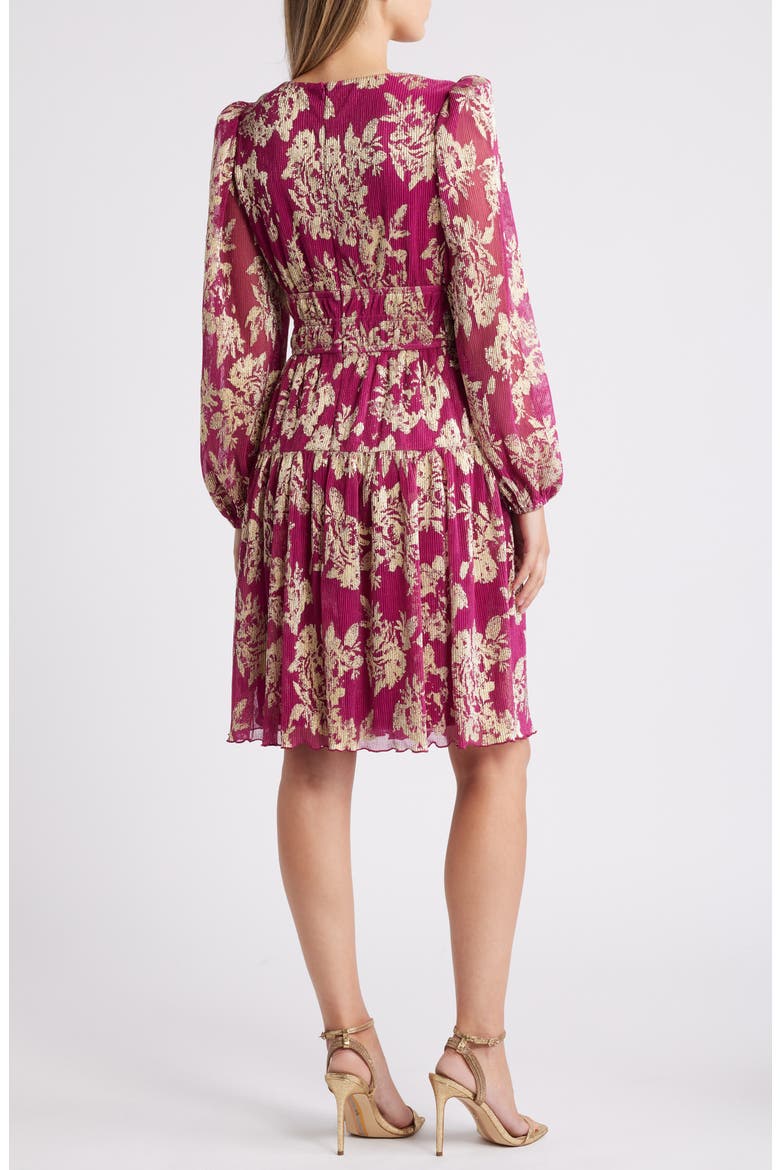 Metallic Floral Long Sleeve Fit & Flare Dress, Alternate, color, MAGENTA