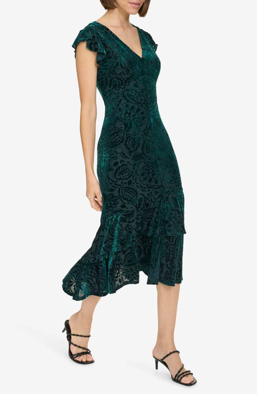 Tommy Hilfiger Flutter Sleeve Empire Dress In Green