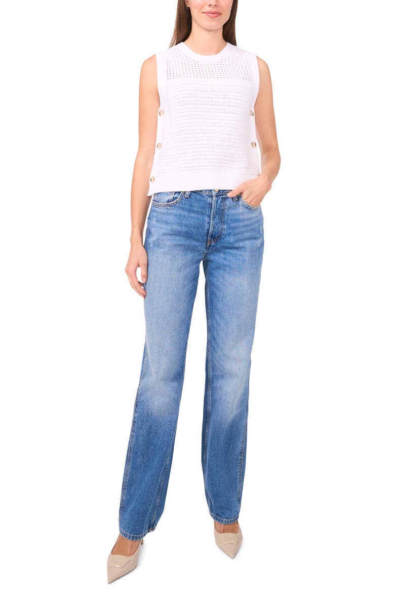 Open Stitch Sleeveless Cotton Side Button Sweater, Alternate, color, BRIGHT WHITE