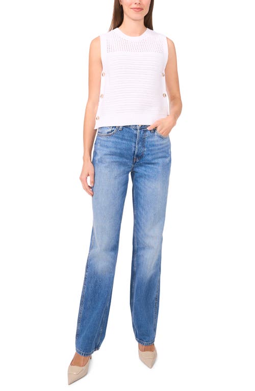 Halogenr Halogen(r) Open Stitch Sleeveless Cotton Side Button Sweater In Bright White