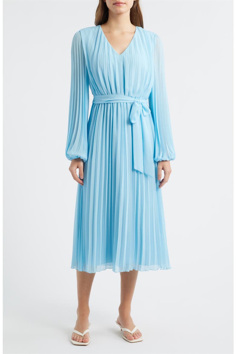 Long Sleeve Plissé Maxi Dress, Main, color, SKY