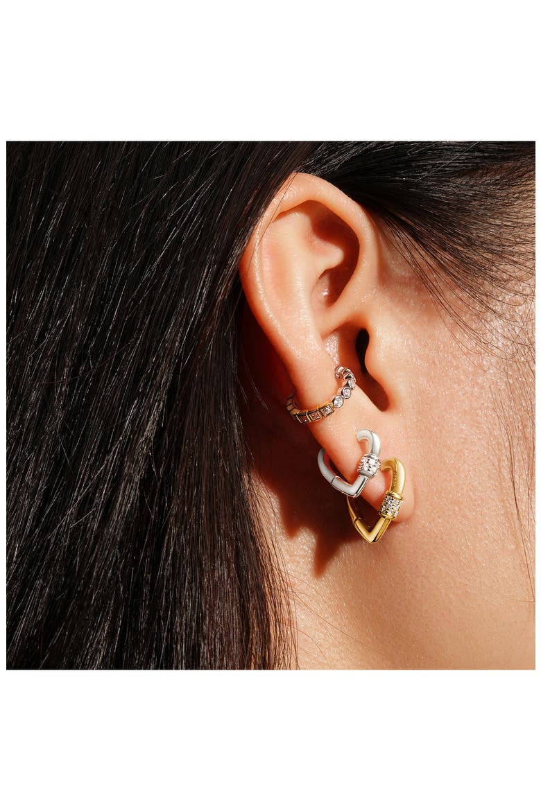 Mini Heart Huggie Hoop Earrings, Alternate, color, SILVER