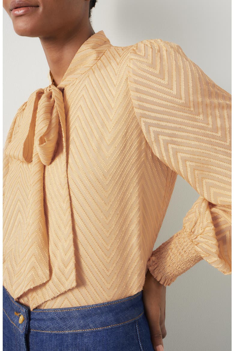 Polly Long Sleeve Silk Blend Devoré Top, Alternate, color, CAMEL