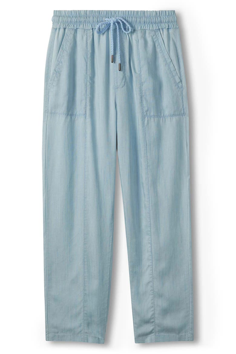Drawstring Crop Straight Leg Chambray Pants, Alternate, color, BLUE