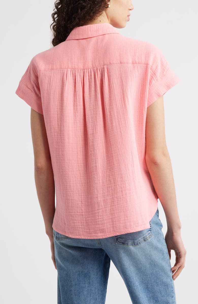 Caslon<sup>®</sup> Cotton Gauze Button-Up Shirt, Alternate, color, Pink Geranium