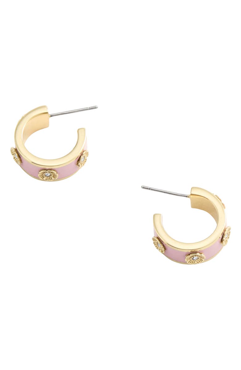 COACH Tea Rose Enamel Hoop Earrings, Alternate, color, 