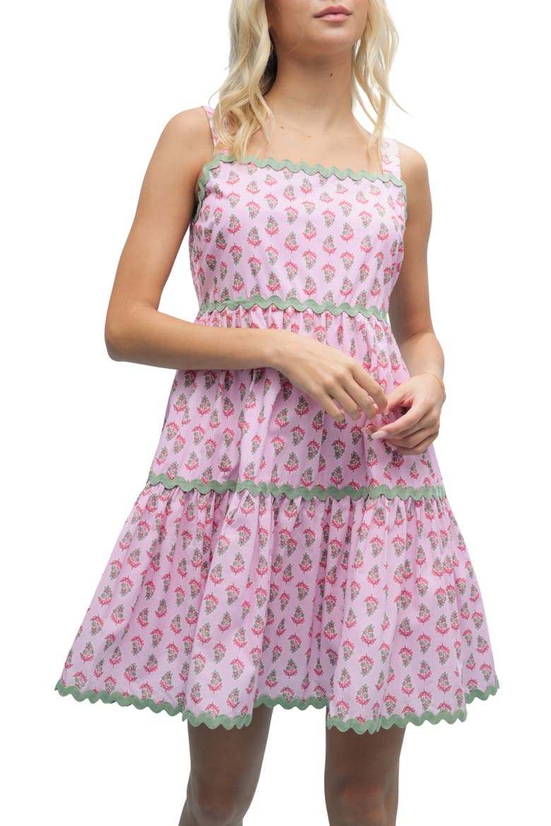 Floral Rickrack Trim Tiered Dress, Main, color, PUNCH/ SAGE