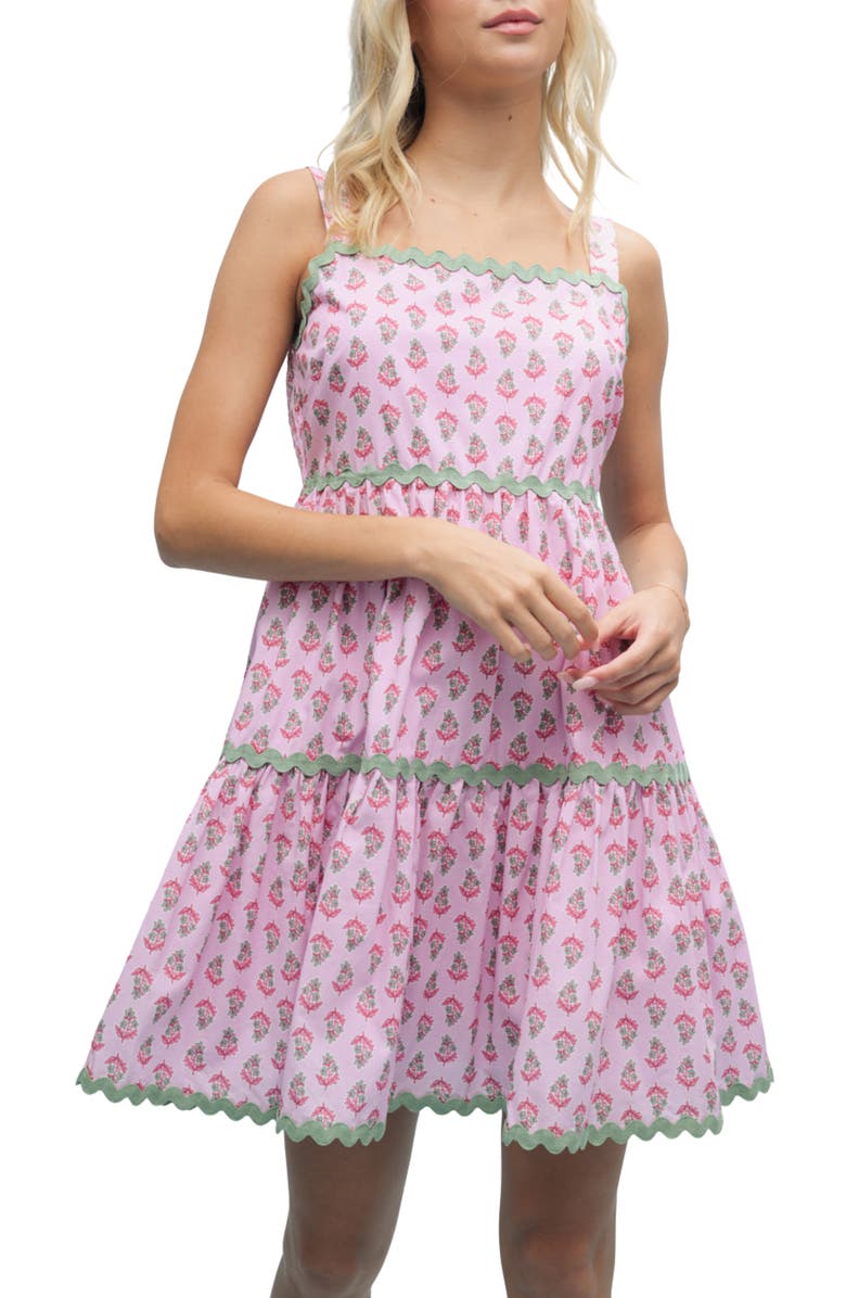 WISHLIST Floral Rickrack Trim Tiered Dress, Main, color, Punch/ Sage