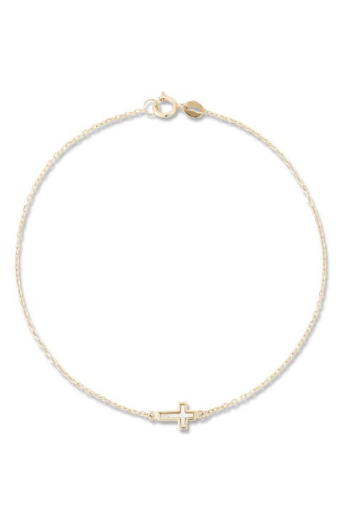 14k Gold Mother-of-Pearl Cross Bracelet