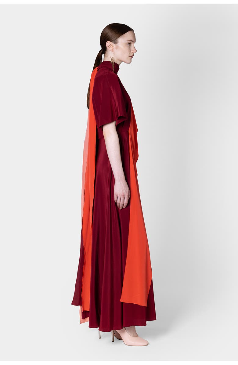 Roksanda Arisha Chiffon Draped Midi Dress, Alternate, color, Borgonha / Hibiscus