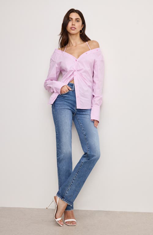 GOOD AMERICAN GOOD AMERICAN POPLIN OFF THE SHOULDER TOP