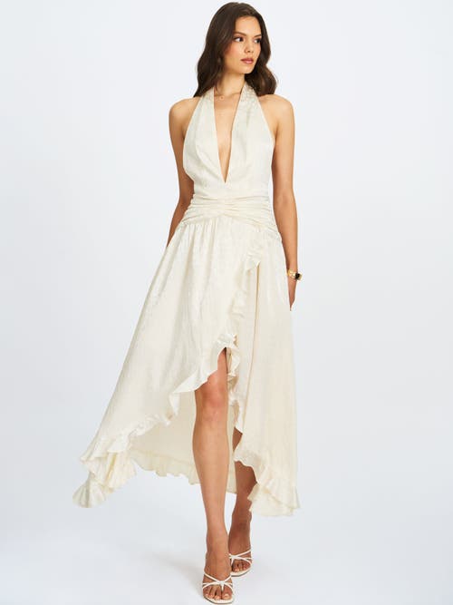 Miss Circle Nalani Floral Ruffled Halter Maxi Dress In Neutral
