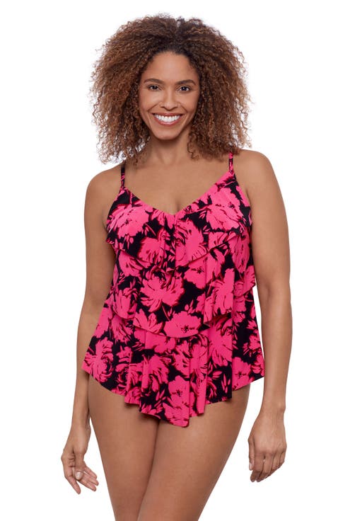 Triple Ruffle Tier Adjustable Tankini Swimsuit Top